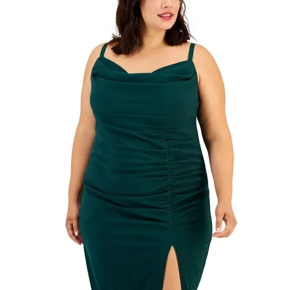 EMERALD SUNDAE Plus Size Draped Dark Green Midi Dress NWT - Picture 2 of 5